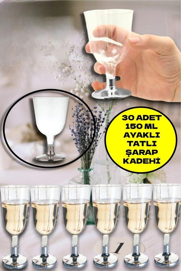 30'lu Plastik Gümüş Ayaklı Tatlı Ve Şarap Kadehi Parti Team Bride Kadeh Seti - Image 1