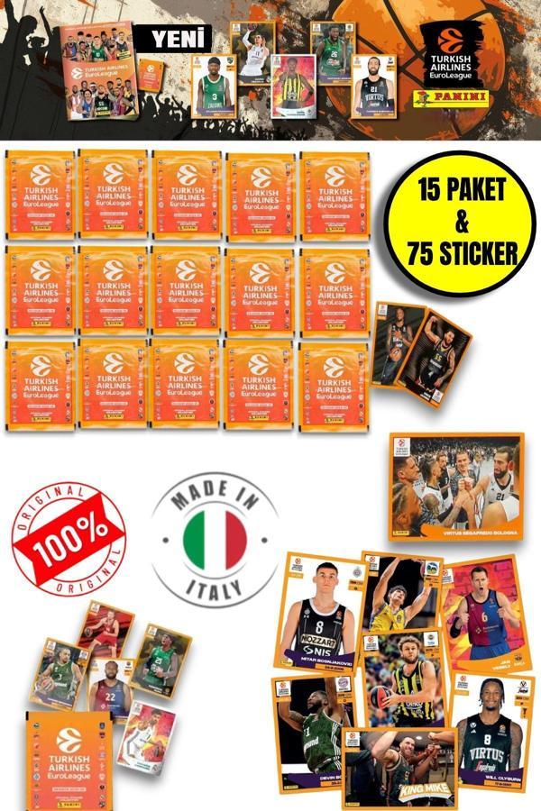 Panini 2024-25 Turkish Airlines Euroleague Sticker 15 Paket  (75 Adet Sticker) - Image 1