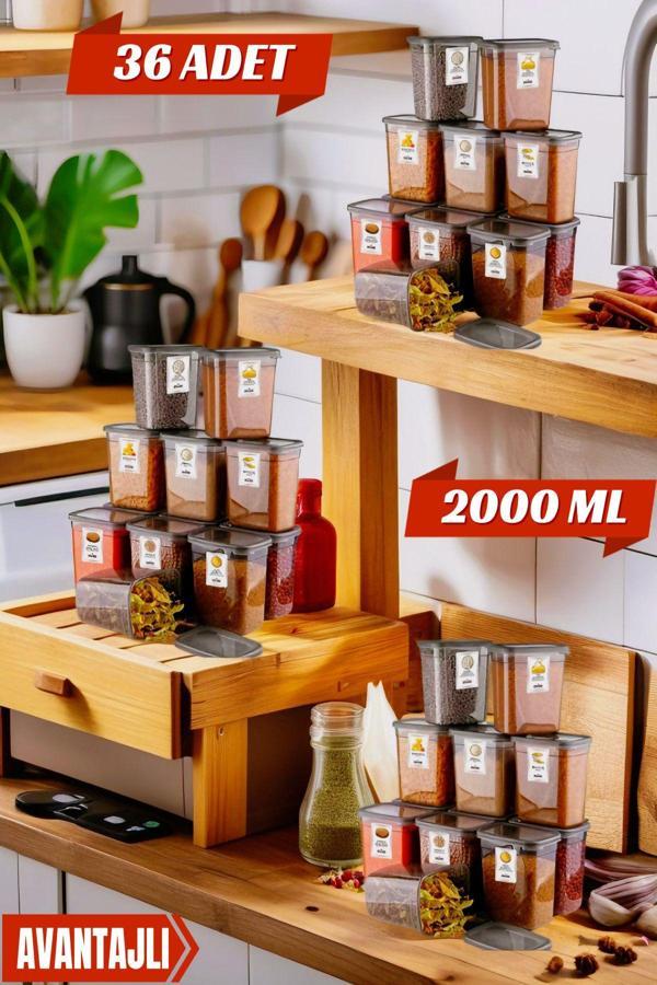 36 Adet Jumbo Boy Dikdörtgen Saklama Kabı 2000 Ml Antrasit 50 Adet Etiket Hediye - Image 1