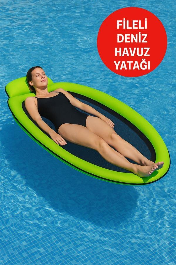 AquaRelax Fileli Havuz Yatağı -Yaz Keyfi Fileli Deniz/Havuz Yatağı 178x94 cm Yeşil - Image 1
