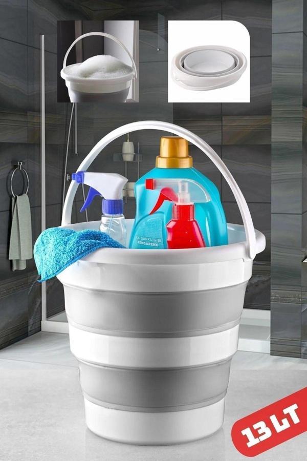 13 Lt Silikon Su Kovası Pratik Katlanır - Banyo Temizlik Kovası Çok Amaçlı Kulplu Kova - Image 1