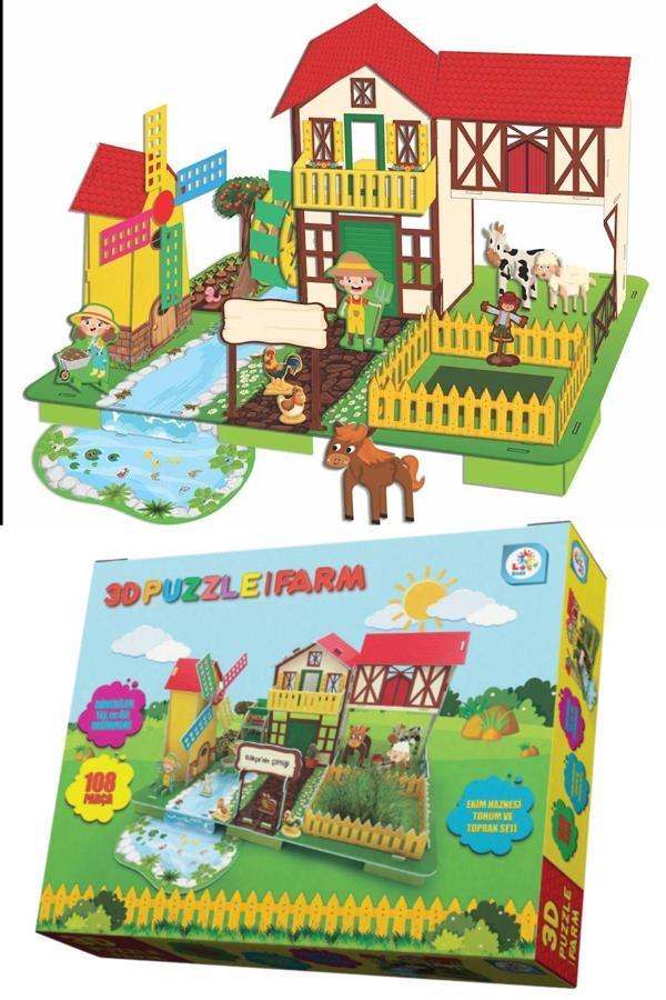 3D Puzzle Farm - Eğitici Çiftlik Temalı Yapboz ve Ekim Seti (108 Parça) - Image 1