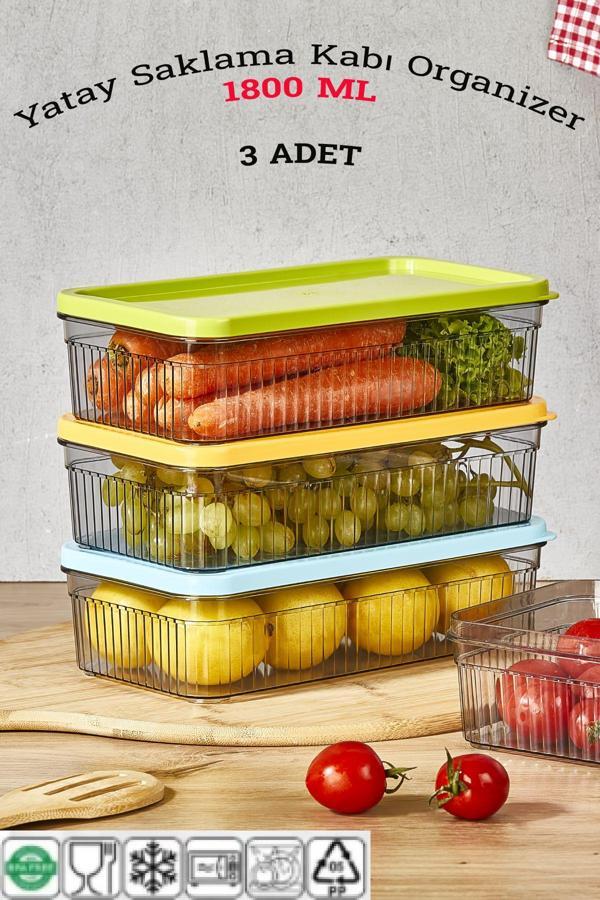 3'lü 1800 ml Buzdolabı Organizer -Saklama Kabı - Image 1