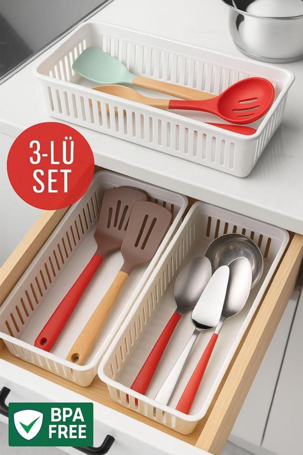 3'lü Çekmece İçi Kaşıklık Sepet Organizer - Image 1