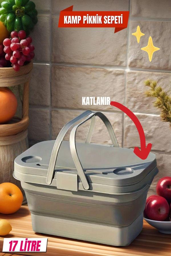 17 Litre Gri Piknik Çantası - Piknik Sepeti - Kamp Sepeti - Image 1