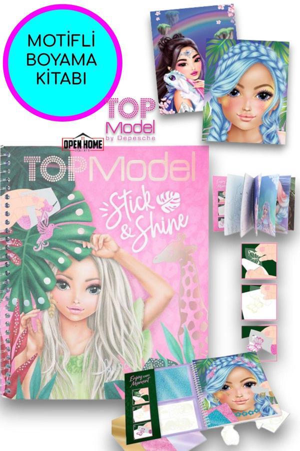 Top Model Kızlar Boyanabilir Şablonlu Stickerli Tasarım Defteri - Image 1