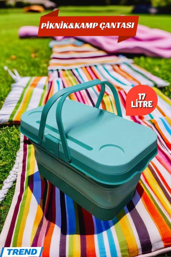 17 Litre Yeşil Piknik Çantası - Piknik Sepeti - Kamp Sepeti - Image 1