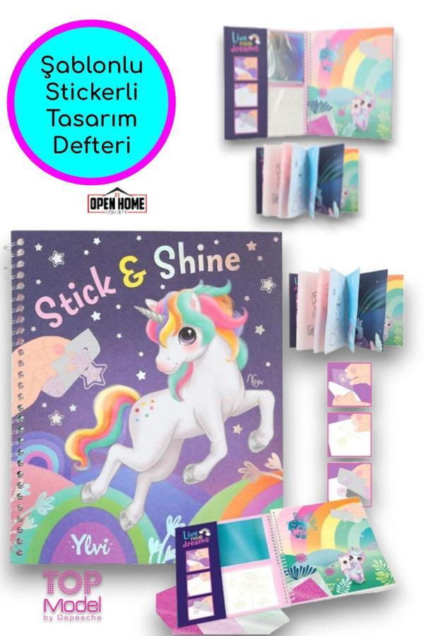 Top Model Unicorn Boyanabilir Şablonlu Stickerli Tasarım Defteri - Image 1