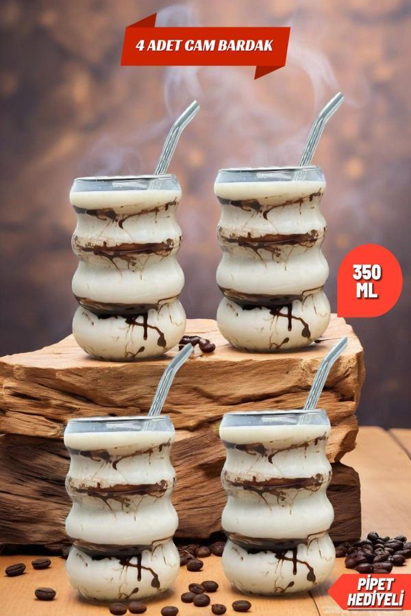 4 Adet Borosilikat Boğumlu Model Kokteyl ve Soğuk-Sıcak Kahve Bardağı Pipet 350ML - Image 1