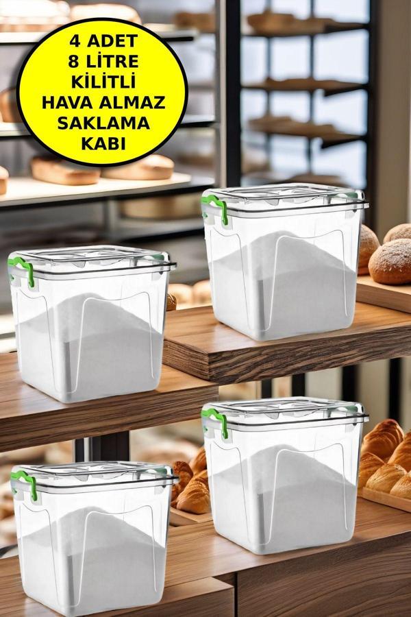 4 Adet Şeffaf - 8 Lt Jumbo Boy Kare Un, Şeker, Bakliyat Kabı - Image 1