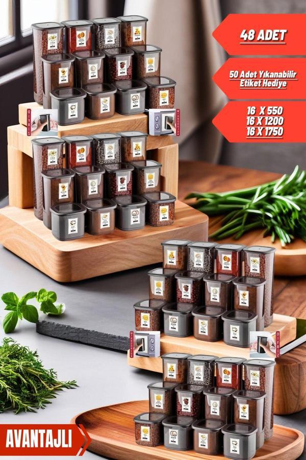 48'li Sızdırmaz Hava Almaz Etiketli Kuru Erzak Bakliyat Saklama Kabı (1.75LTL 1.2LT 0,5LT) - Image 1