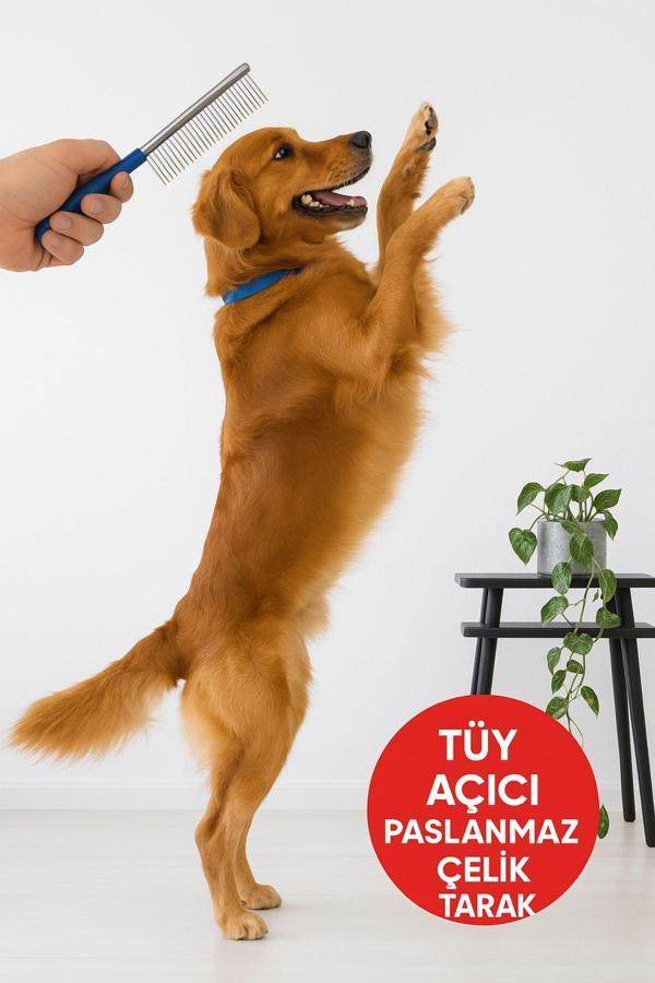 DostTarak-Tüy Açıcı Kedi Köpek Tarağı Tek Taraflı Metal Dişli Evcil Hayvan Bakım Fırçası - Image 1