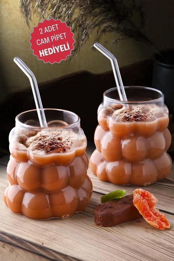 2 Adet Üzüm Model Borosilikat Kokteyl ve Soğuk-Sıcak Kahve Bardağı Pipet Hediyeli 350 Ml - Image 1