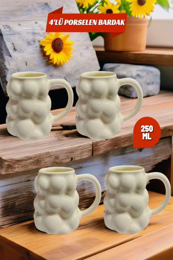 4'lü Porselen Kahve Bardak, Ofis Ve Ev Için Üzüm Şekilli Kupa Tasarımlı 250 ml - Image 1