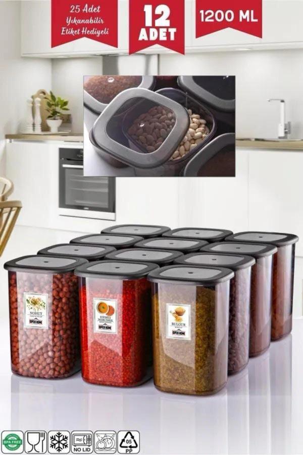Etiketli 12 Adet 1200 Ml Ekonomik Kırılmaz Antrasit Saklama Kabı - Image 1
