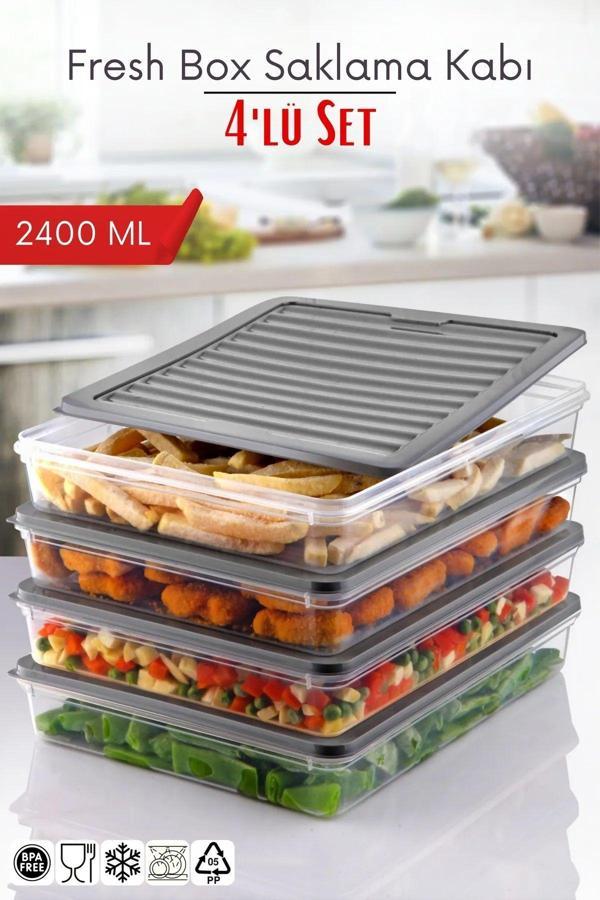 4'Lü Set Freshbox Mikrodalga ve Difrize Uygun Saklama Kabı Gri - Image 1