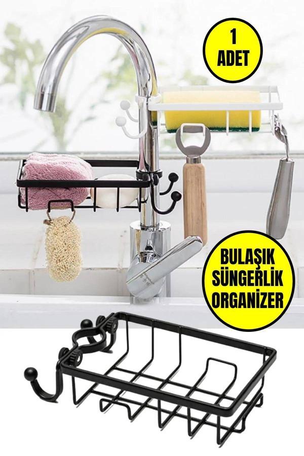 Paslanmaz Çelik Mutfak Banyo Musluğuna Sabitlenebilir Sabun ve Sünger Tutucu Organizer - Image 1