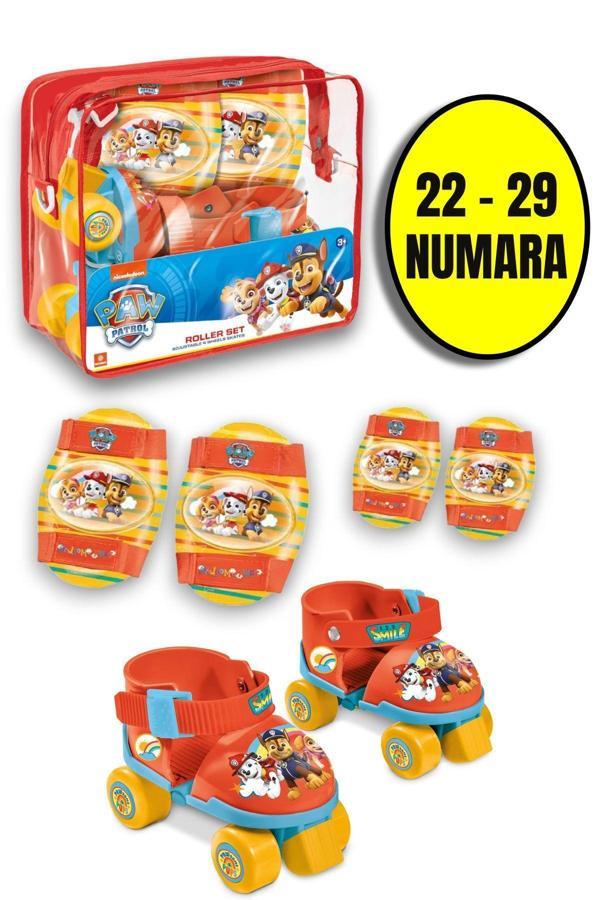 Paw Patrol Çantalı Dizlik ve Dirseklikli 4 Teker Paten Seti-Kırmızı- (22-29 Numara Ayarlanabilir) - Image 1