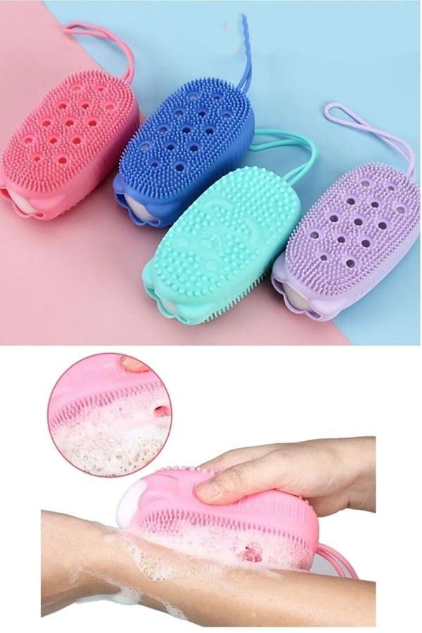 4'lü Silikon Banyo Sabun Kesesi Hazneli Şampuan Peeling Vücut Masaj Fırçası Sabunluk Lif Sabunlu - Image 1