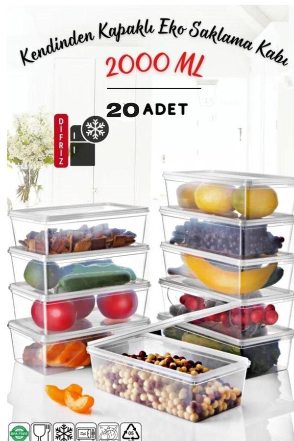 20 Adet Kendinden Kapaklı Derin Dondurucuya Uygun Saklama Kabı 2 Lt - Image 1