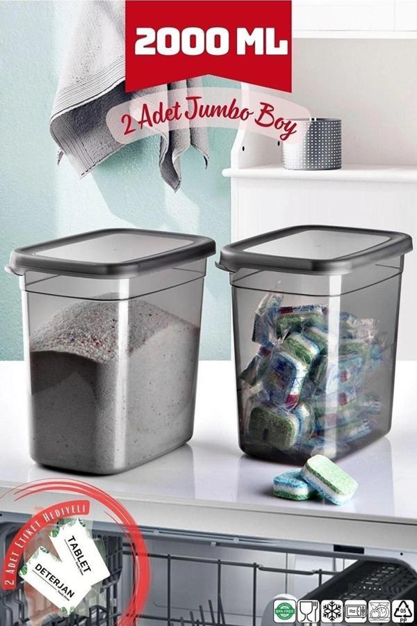2000 Ml Jumbo Boy Tablet + Deterjan Saklama Kabı 2'li Set Antrasit - Image 1