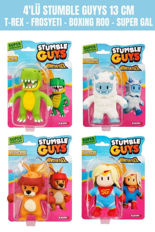 4'lü Stumble Guys Stretch Figür - T-REX - FROSYETI - BOXING ROO - SUPER GAL - Image 1