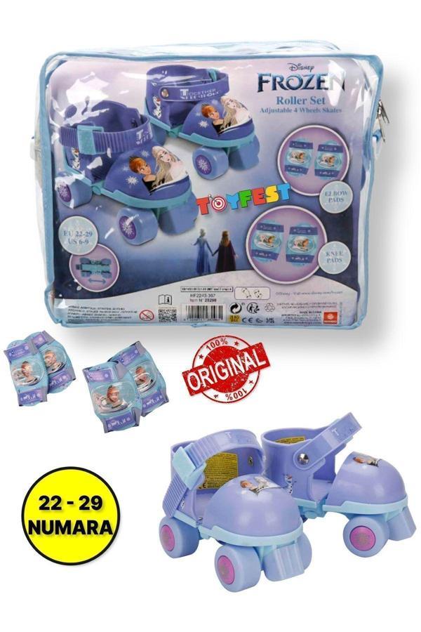 Frozen Çantalı Dizlik ve Dirseklikli 4 Teker Paten Seti - Mor - (22 - 29 Numara için Ayarlanabilir) - Image 1