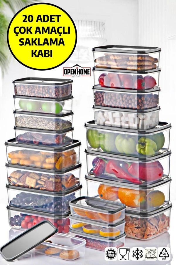 20'li Set Embox Dikdörtgen Erzak, Gıda Saklama Kabı Antrasit - Image 1