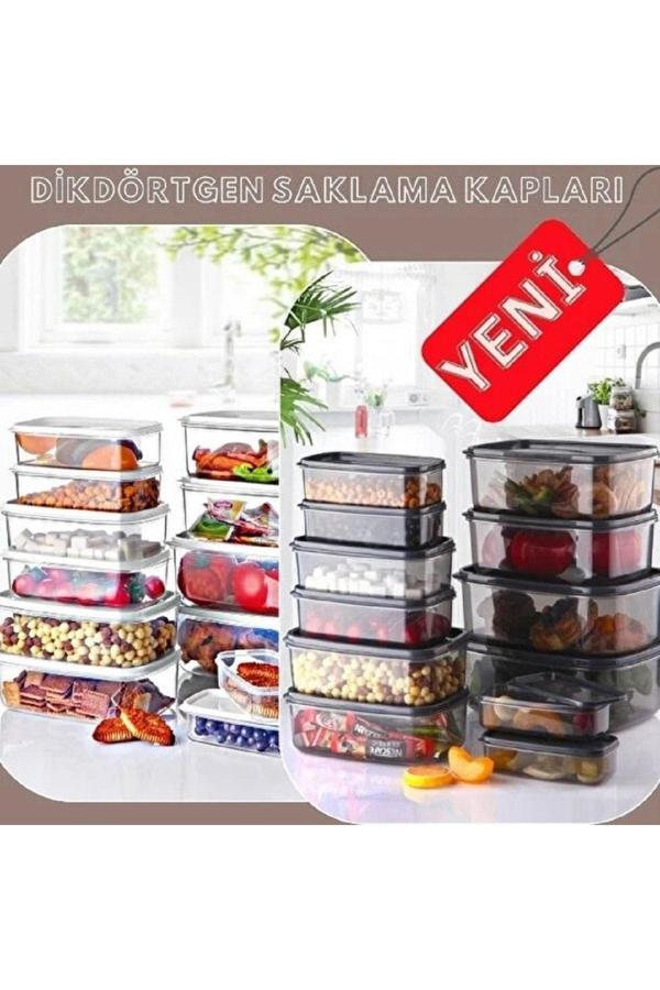 24'lü Set Dikdörtgen Saklama Kabı Seti Siyah & Beyaz - Image 1