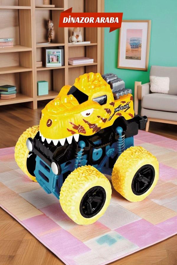 Sarı Dört Tekerlekli Çekişli Çocuk Dinozor Oyuncak Arabası - Image 1