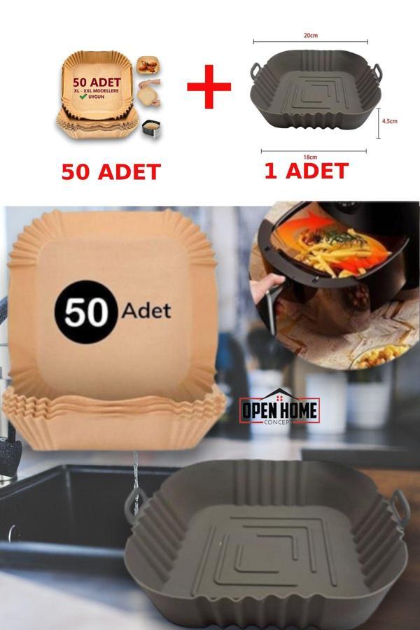 50 Adet Tek Kullanımlık Kare Tabak Model Pişirme Kağıdı Ve 20 Cm Kare Pişirme Matı - Image 1