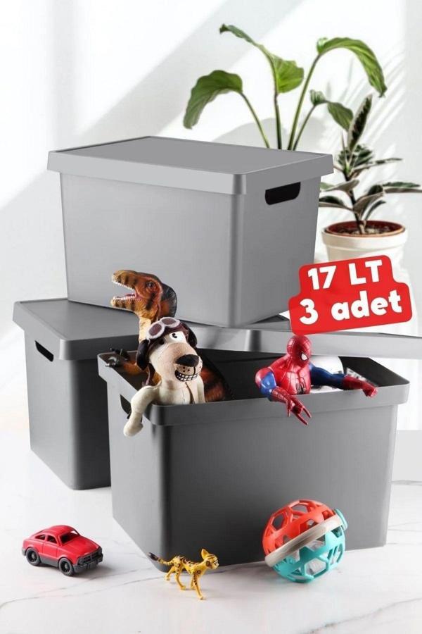 Home Life 17 Lt. Kapaklı Kutu 3 Adet ANTRASİT - Image 1