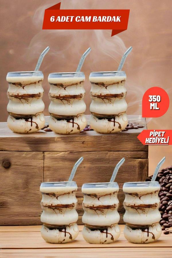 6 Adet Borosilikat Boğumlu Model Kokteyl ve Soğuk-Sıcak Kahve Bardağı Pipet 350ML - Image 1