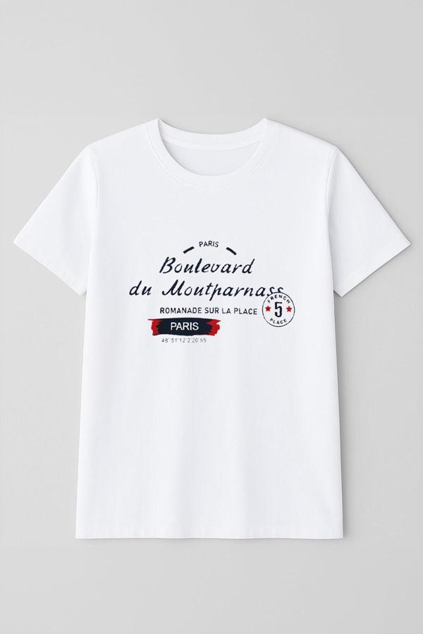 Erkek Bisiklet Yaka Baskılı Siyah T-shirt - Image 1
