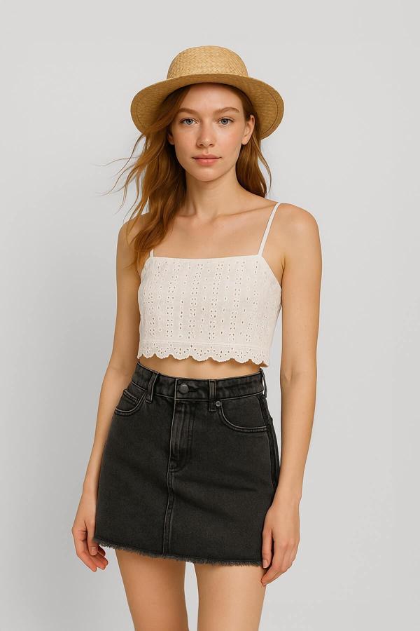 Yüksek Bel Püsküllü Mini Jean Etek - Image 1