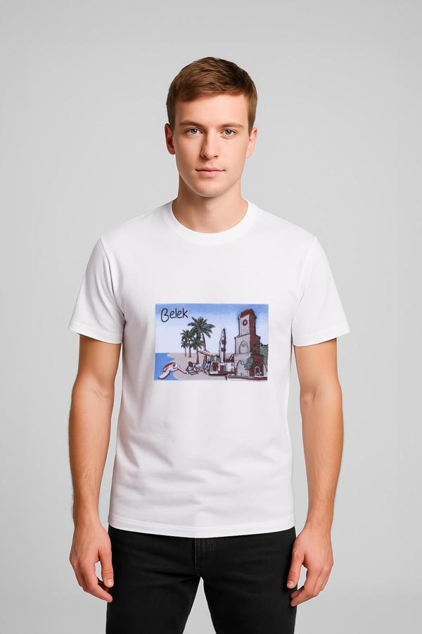 Erkek Bisiklet Yaka %100 Pamuk Belek Baskılı Kısa Kollu T-shirt - Image 1