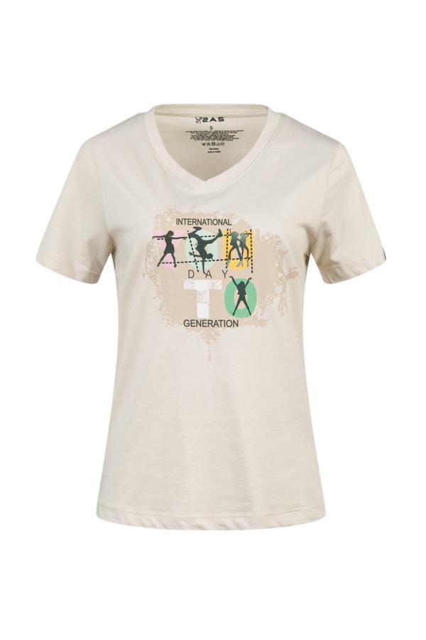 2AS Alone Baskılı V Yaka Kadın T-Shirt 403 - Image 1
