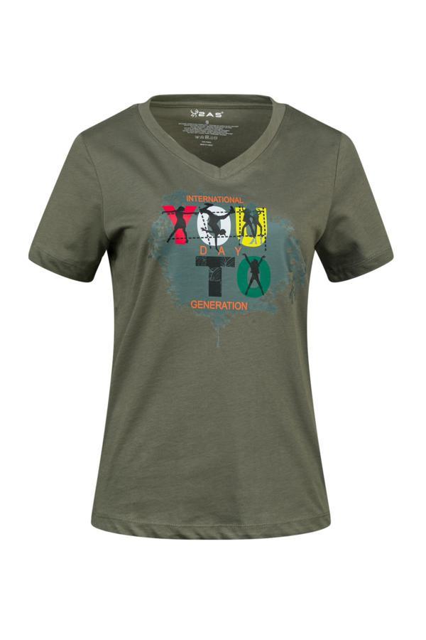 2AS Alone Baskılı V Yaka Kadın T-Shirt 403 - Image 1