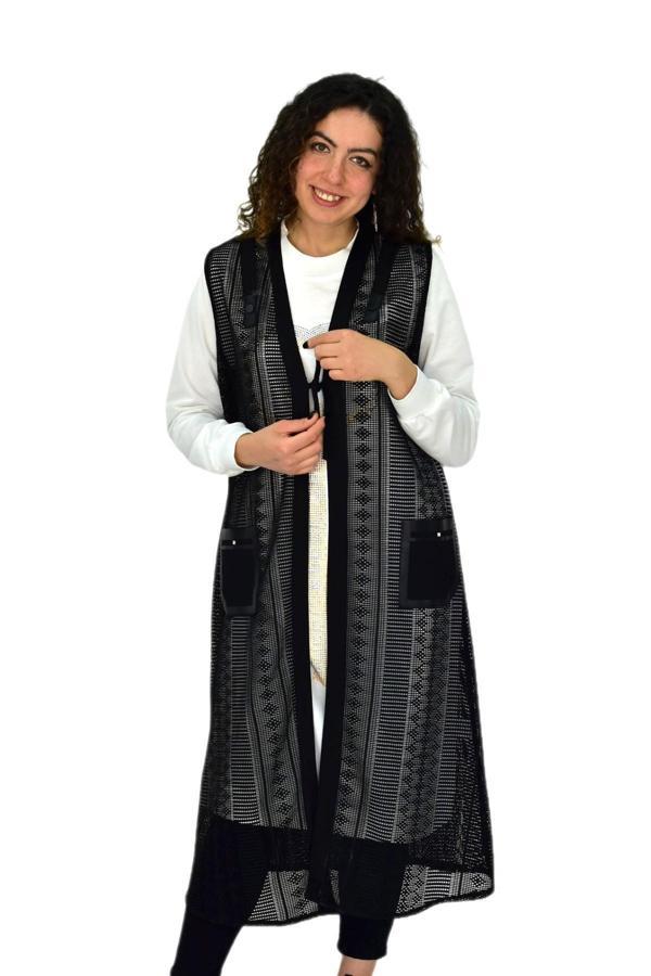 Kadın File Uzun Cepli Bağcıklı Yelek BGL-ST04635 - Image 1