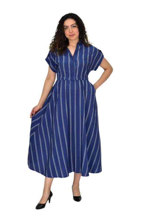 Kadın Beli Lastikli Çizgili Elbise BGL-ST04638 - Image 1