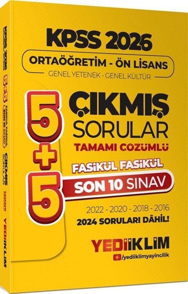 2026 KPSS Ortaöğretim Önlisans Genel Yetenek Genel Kültür Tamamı Çözümlü Son 10 Sınav Fasikül Fasikül Çıkmış Yediiklim - Yediiklim Yayınları - Image 1
