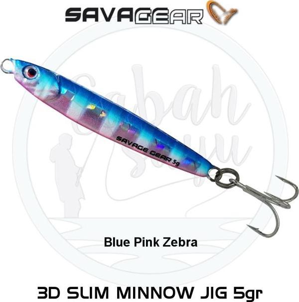 Savage Gear 3D Slim Minnow Baby Jig 5g 4.6cm Blue Pink Zebra - Image 1