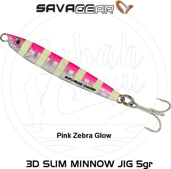 Savage Gear 3D Slim Minnow Baby Jig 5g 4.6cm Pink Zebra Glow - Image 1