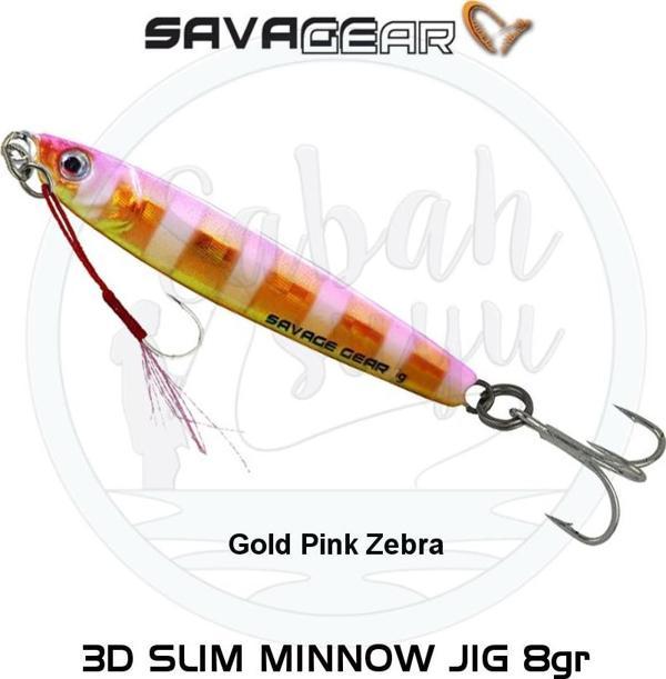Savage Gear 3D Slim Minnow Baby Jig 8g 5.4cm Gold Pink Zebra - Image 1