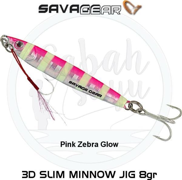 Savage Gear 3D Slim Minnow Baby Jig 8g 5.4cm Pink Zebra Glow - Image 1