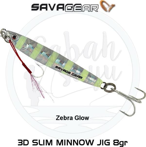 Savage Gear 3D Slim Minnow Baby Jig 8g 5.4cm Zebra Glow - Image 1