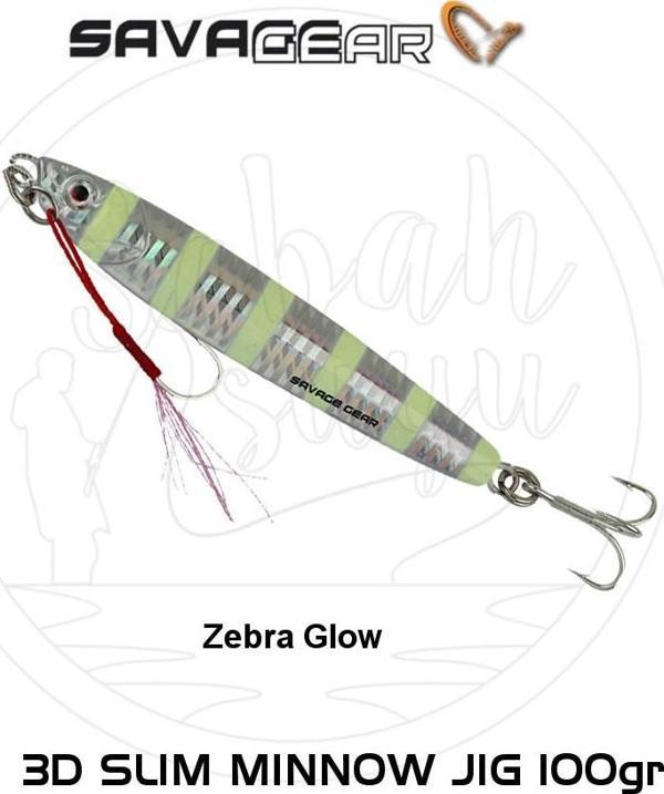 Savage Gear 3D Slim Minnow Jig 100g Zebra Glow - Image 1