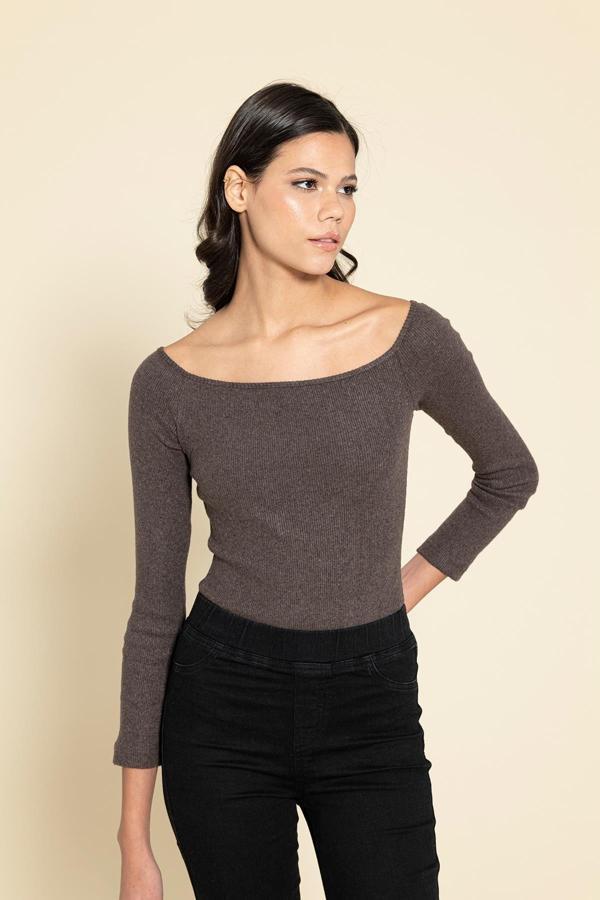 Açık Yaka Kaskorse Cıtcıtlı Taş Rengi Bluz Zıbın - Image 1