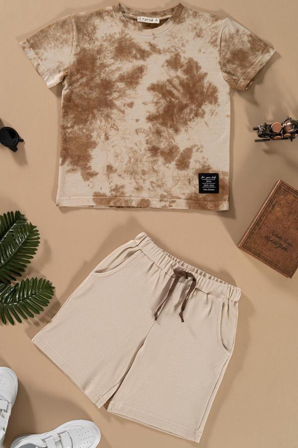 Batik Yıkamalı Taş Tshirt Şort Takım - Image 1
