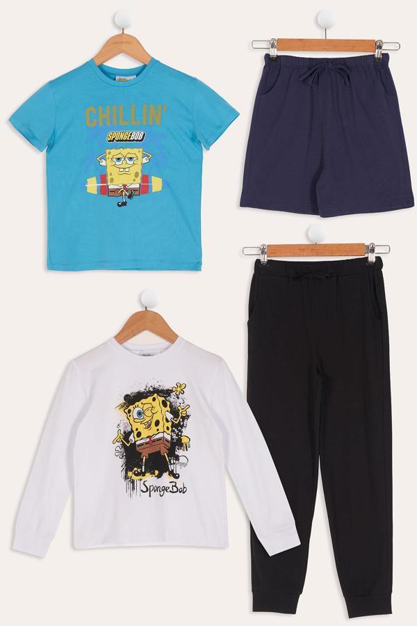 4'lü Sünger Bob Baskı Lacivert Tshirt Şort Pantolon Takım - Image 1